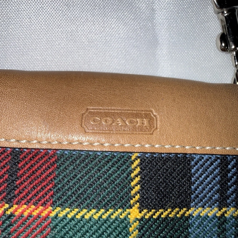 Vintage Coach Plaid Wool Turnlock Top Handle Phone Bag Pouch Bag Charm Tassel - Picture 5 of 14